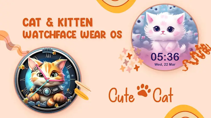 Cat & Kitten WatchFace Wear OS screenshot 1