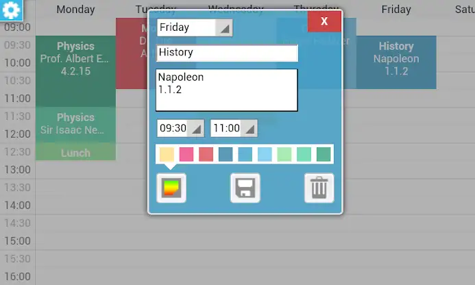 Timetable screenshot 2