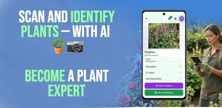 Plantly: Plant Identifier — Android app banner