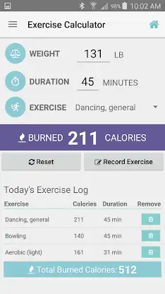 Exercise Calorie Calculator screenshot 1
