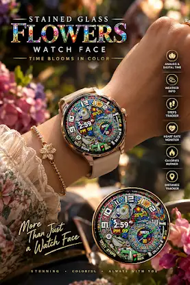 Stained Glass Flowers Wear OS screenshot 2