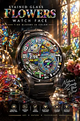 Stained Glass Flowers Wear OS screenshot 3