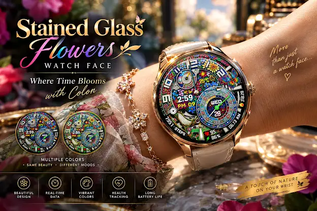 Stained Glass Flowers Wear OS screenshot 1