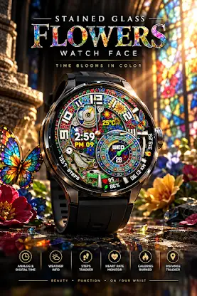 Stained Glass Flowers Wear OS screenshot 5