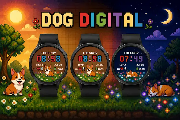 Dog Digital Watch Face: Pixel screenshot 1