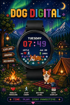 Dog Digital Watch Face: Pixel screenshot 2
