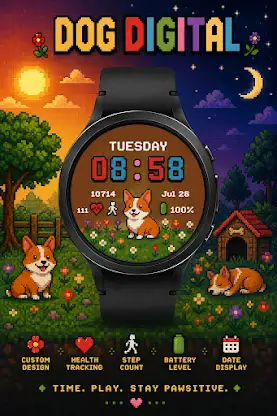 Dog Digital Watch Face: Pixel screenshot 4