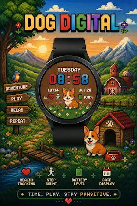 Dog Digital Watch Face: Pixel screenshot 5