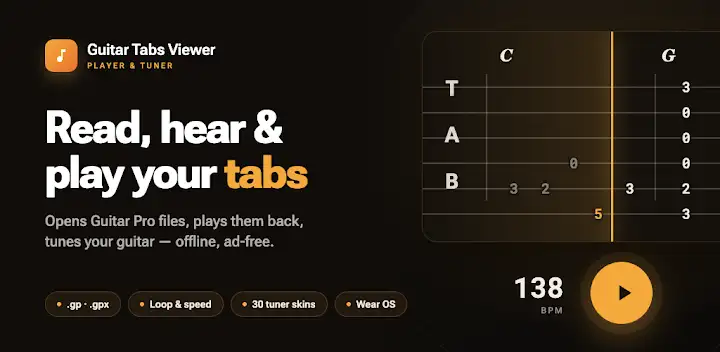 Guitar Tabs Viewer & Player — Android app banner
