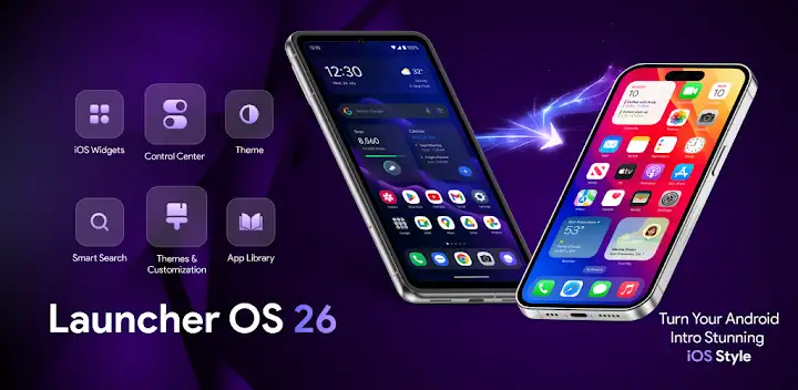 Launcher OS 26: Glass Theme — Android app banner