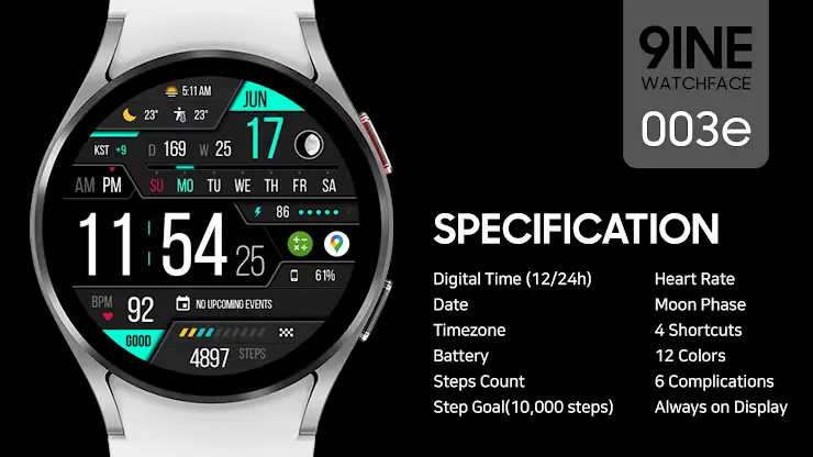 9INE 003e: Digital watch face screenshot 1