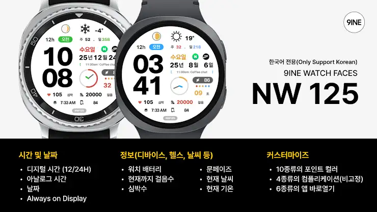 NW125한글: DIgital watch face screenshot 1