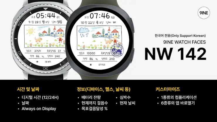 NW142한글: Digital watch face screenshot 1
