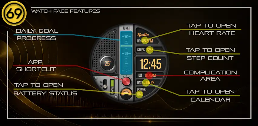 [69D] RetroRadio 2 watch face screenshot 2