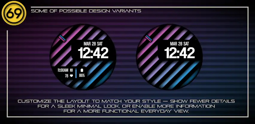 [69D] Stripes 4 watch face screenshot 3