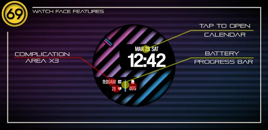 [69D] Stripes 4 watch face screenshot 2