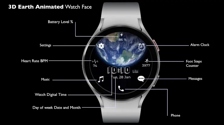 3D Earth Animated - Watch Face screenshot 1