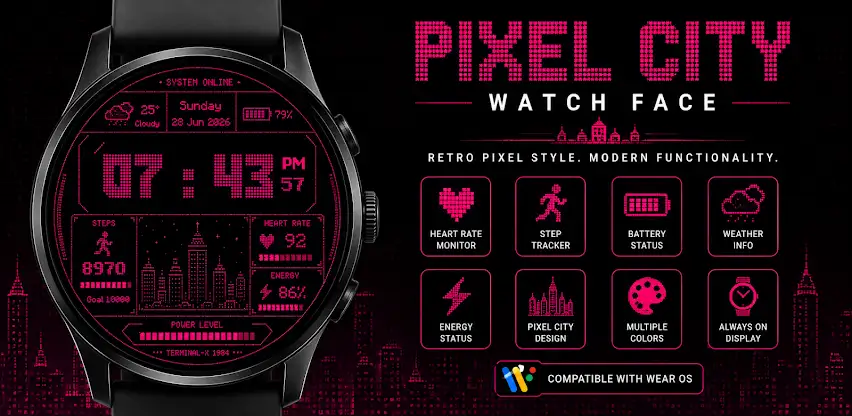 Pixel City Watch Face screenshot 2