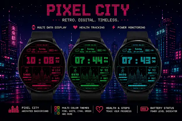 Pixel City Watch Face screenshot 4