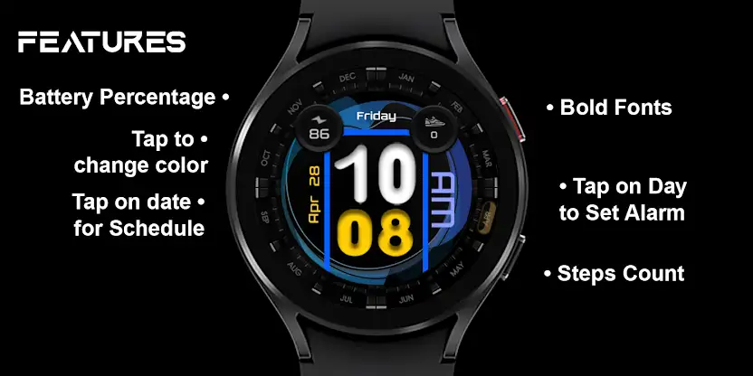 [SSP] Colored Bold wearOS Face screenshot 7