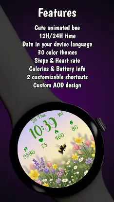 Animated Flying Bee WearOS WF screenshot 3