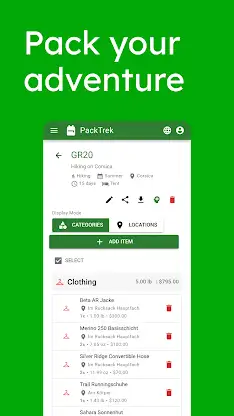 PackTrek | Outdoor pack lists screenshot 1