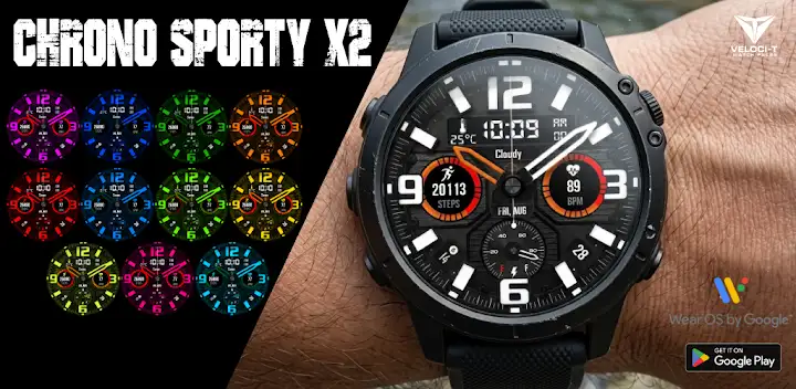 Chrono Sporty X2 Watch Face — Android app banner