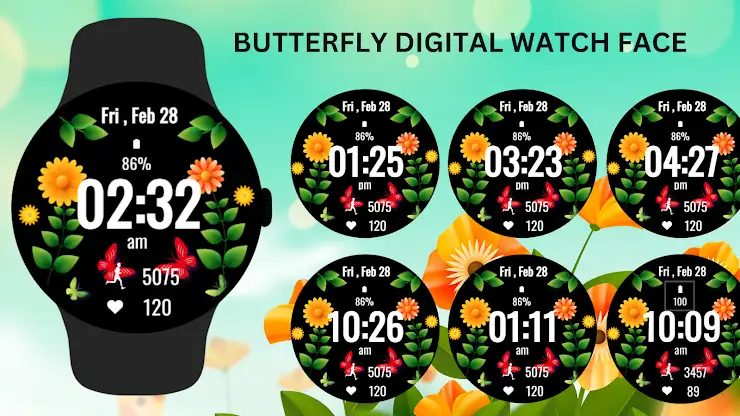 Butterfly Digital Watch Face screenshot 6