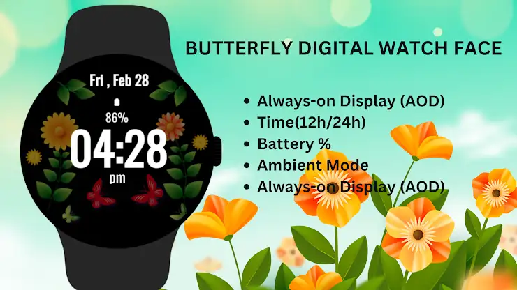 Butterfly Digital Watch Face screenshot 8