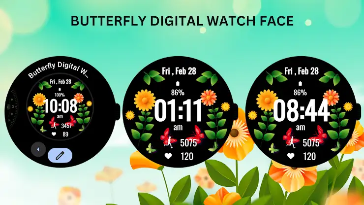 Butterfly Digital Watch Face screenshot 3
