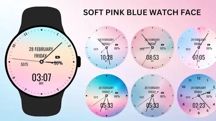 Soft Pink Blue Watch Face screenshot 6