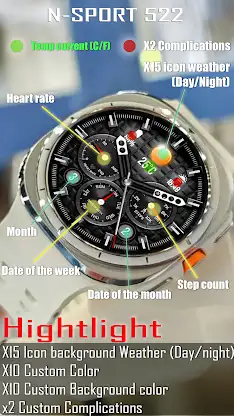 N-SPORT522 Analog Watch Face screenshot 3