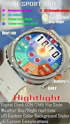N-SPORT550 FlipDial Watch Face screenshot 3