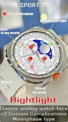 N-SPORT787 WhiteMoon WatchFace screenshot 3