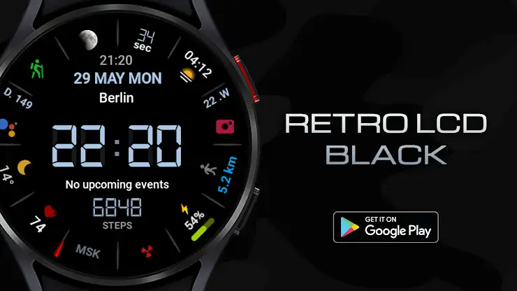 LCD Black digital watch face screenshot 1