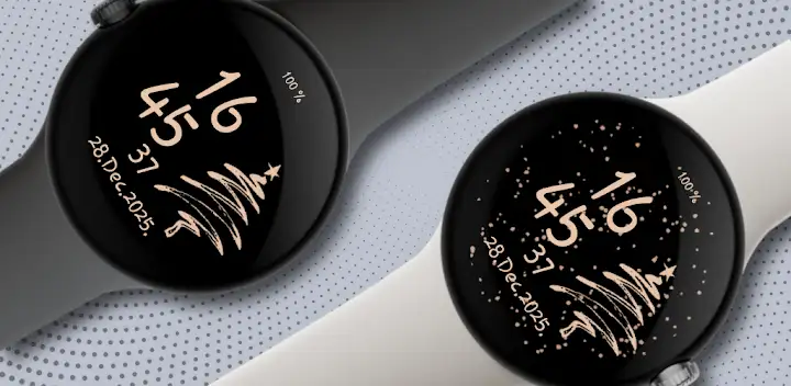 Rose gold animated snow watch — Android app banner