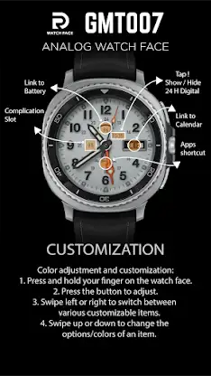 GMT 007 Analog Watch face screenshot 5