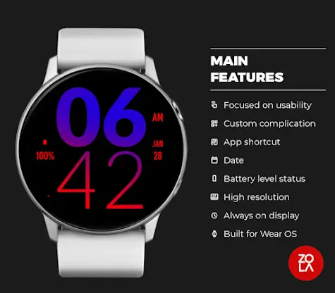 Blue Red Large Watch Face screenshot 2