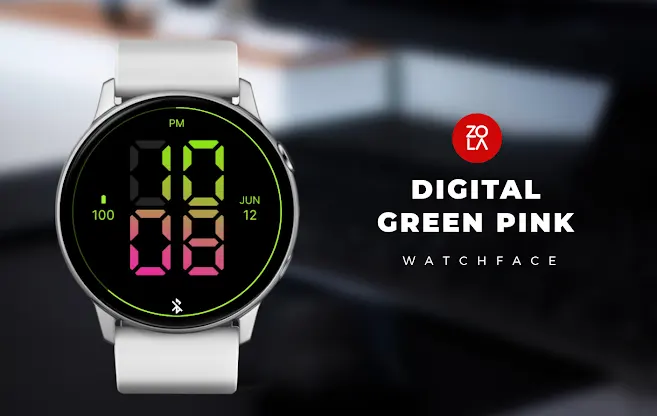 Digital Green Pink Watch Face screenshot 1