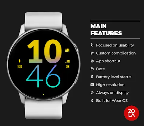Yellow Blue Large Watch Face screenshot 2