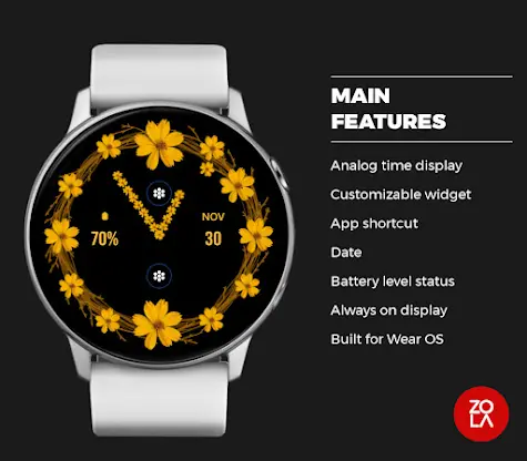 Yellow Floral Analog Watchface screenshot 2