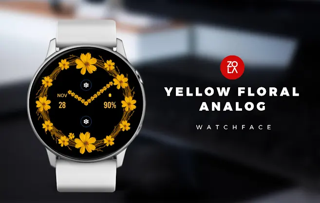Yellow Floral Analog Watchface screenshot 1